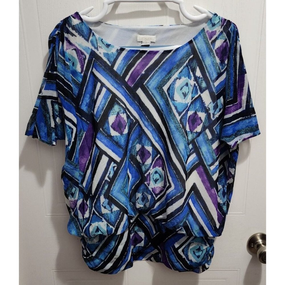 Chico's Women's Short Cut Out Sleeve Lined Thin Mesh Blouse Top Blue Size 2 (L)